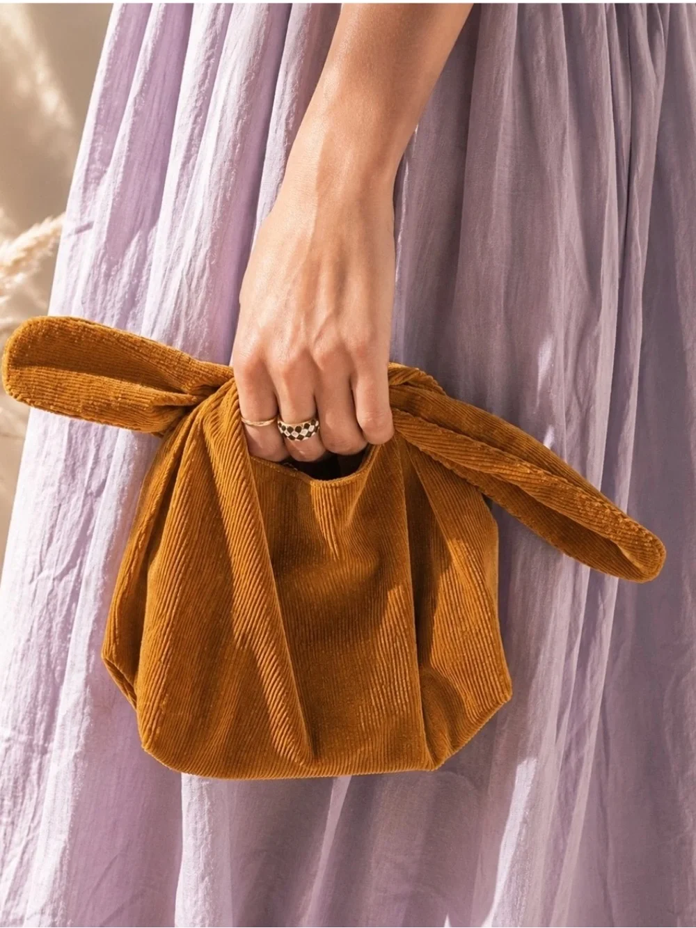 Merit Knot-Handle Corduroy Mini Bag in Brown